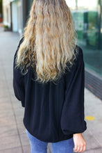 Load image into Gallery viewer, Boho Vibes Black Notched Neck Smocked Bubble Sleeve Top