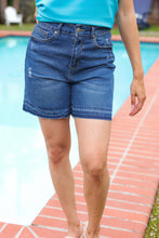Load image into Gallery viewer, Indigo Blue High Rise Release Hem Distressed Jean Shorts