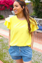 Load image into Gallery viewer, Lovely In Yellow Tiered Double Ruffle Sleeve Woven Top