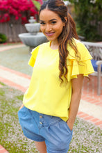 Load image into Gallery viewer, Lovely In Yellow Tiered Double Ruffle Sleeve Woven Top
