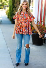 Load image into Gallery viewer, Rust & Chocolate Floral Frill Ruffle Hem Tiered Swing Top
