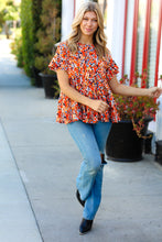 Load image into Gallery viewer, Rust & Chocolate Floral Frill Ruffle Hem Tiered Swing Top