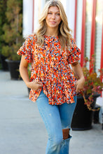 Load image into Gallery viewer, Rust & Chocolate Floral Frill Ruffle Hem Tiered Swing Top