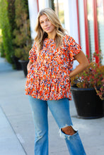 Load image into Gallery viewer, Rust & Chocolate Floral Frill Ruffle Hem Tiered Swing Top