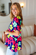 Load image into Gallery viewer, Sunny Days Navy Flat Floral Bubble Sleeve Babydoll Top