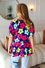 Load image into Gallery viewer, Sunny Days Navy Flat Floral Bubble Sleeve Babydoll Top