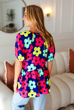 Load image into Gallery viewer, Sunny Days Navy Flat Floral Bubble Sleeve Babydoll Top