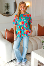 Load image into Gallery viewer, Take Me Away Teal Floral Drop Shoulder Babydoll Top