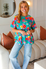Load image into Gallery viewer, Take Me Away Teal Floral Drop Shoulder Babydoll Top