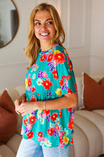 Load image into Gallery viewer, Take Me Away Teal Floral Drop Shoulder Babydoll Top