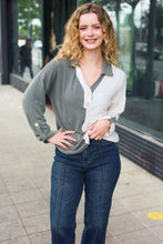 Load image into Gallery viewer, Start Your Day Olive Half & Half Collared Notched Neck Top