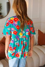 Load image into Gallery viewer, Take Me Away Teal Floral Drop Shoulder Babydoll Top