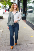 Load image into Gallery viewer, Start Your Day Olive Half & Half Collared Notched Neck Top