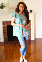 Load image into Gallery viewer, Dreamy Green & Pink Floral Yoke Ruffle Short Sleeve Top