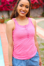 Load image into Gallery viewer, Summer Days Fuchsia Melange Ribbed Henley Button Down Tank