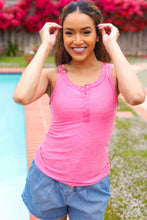 Load image into Gallery viewer, Summer Days Fuchsia Melange Ribbed Henley Button Down Tank