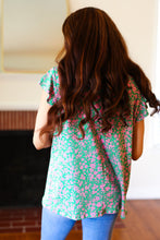 Load image into Gallery viewer, Dreamy Green & Pink Floral Yoke Ruffle Short Sleeve Top