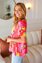 Load image into Gallery viewer, Time For Sun Fuchsia Floral Drop Shoulder Babydoll Top