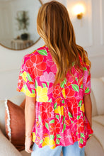 Load image into Gallery viewer, Time For Sun Fuchsia Floral Drop Shoulder Babydoll Top