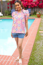 Load image into Gallery viewer, Beautiful You Ivory Floral Lace Frill Notch Neck Puff Sleeve Top