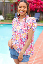 Load image into Gallery viewer, Beautiful You Ivory Floral Lace Frill Notch Neck Puff Sleeve Top