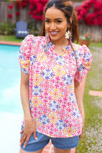 Load image into Gallery viewer, Beautiful You Ivory Floral Lace Frill Notch Neck Puff Sleeve Top