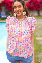 Load image into Gallery viewer, Beautiful You Ivory Floral Lace Frill Notch Neck Puff Sleeve Top