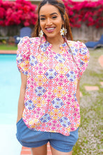 Load image into Gallery viewer, Beautiful You Ivory Floral Lace Frill Notch Neck Puff Sleeve Top