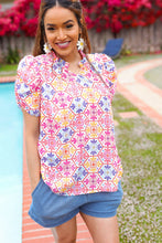 Load image into Gallery viewer, Beautiful You Ivory Floral Lace Frill Notch Neck Puff Sleeve Top