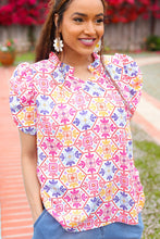 Load image into Gallery viewer, Beautiful You Ivory Floral Lace Frill Notch Neck Puff Sleeve Top