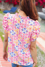 Load image into Gallery viewer, Beautiful You Ivory Floral Lace Frill Notch Neck Puff Sleeve Top