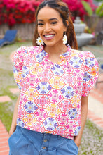 Load image into Gallery viewer, Beautiful You Ivory Floral Lace Frill Notch Neck Puff Sleeve Top