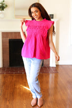 Load image into Gallery viewer, Love Life Cotton Fuchsia Frill Mock Neck Flutter Sleeve Top