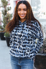 Load image into Gallery viewer, Casual Chic Blue & Black Animal Print Stripe Hoodie
