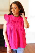 Load image into Gallery viewer, Love Life Cotton Fuchsia Frill Mock Neck Flutter Sleeve Top