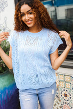 Load image into Gallery viewer, The Perfect Find Sky Blue Dolman Short Sleeve Crochet Sweater Top