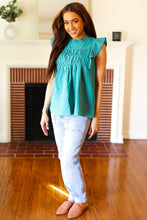 Load image into Gallery viewer, Love Life Cotton Turquoise Frill Mock Neck Flutter Sleeve Top