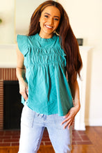Load image into Gallery viewer, Love Life Cotton Turquoise Frill Mock Neck Flutter Sleeve Top