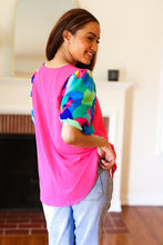 Load image into Gallery viewer, Tell Your Story Fuchsia Geo Print Puff Sleeve V Neck Top