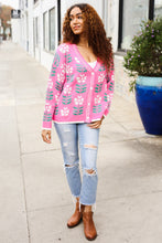 Load image into Gallery viewer, All For Love Fuchsia Flower Print Button Down Knit Cardigan