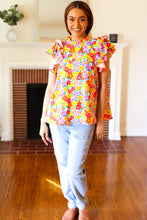 Load image into Gallery viewer, Flower Power Ivory & Red Floral Mock Neck Flutter Sleeve Top