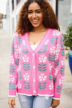 Load image into Gallery viewer, All For Love Fuchsia Flower Print Button Down Knit Cardigan
