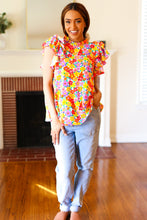 Load image into Gallery viewer, Flower Power Ivory & Red Floral Mock Neck Flutter Sleeve Top