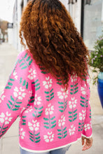 Load image into Gallery viewer, All For Love Fuchsia Flower Print Button Down Knit Cardigan