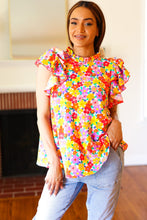 Load image into Gallery viewer, Flower Power Ivory & Red Floral Mock Neck Flutter Sleeve Top