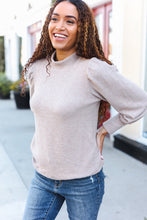 Load image into Gallery viewer, Stay Awhile Taupe Brushed Melange Puff Short Sleeve Sweater