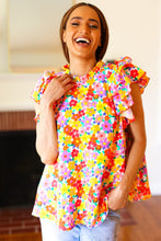 Load image into Gallery viewer, Flower Power Ivory & Red Floral Mock Neck Flutter Sleeve Top