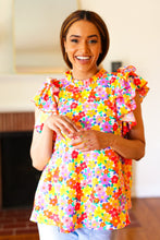 Load image into Gallery viewer, Flower Power Ivory & Red Floral Mock Neck Flutter Sleeve Top