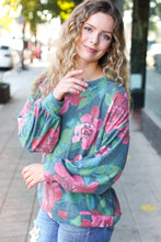 Load image into Gallery viewer, Everyday Hunter Green Floral Brushed Hacci Sweater Top