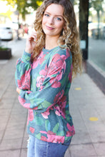 Load image into Gallery viewer, Everyday Hunter Green Floral Brushed Hacci Sweater Top